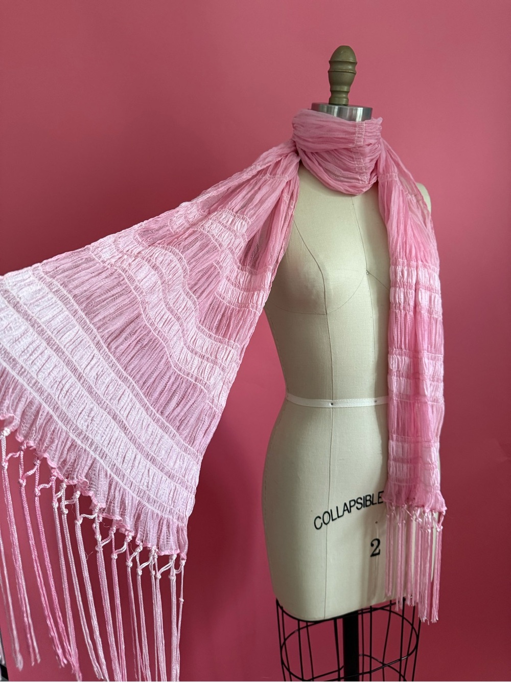 Vintage Y2K Barbie Boho Ruced Light Pink Ombre Glam Chic Statement Scarf OS